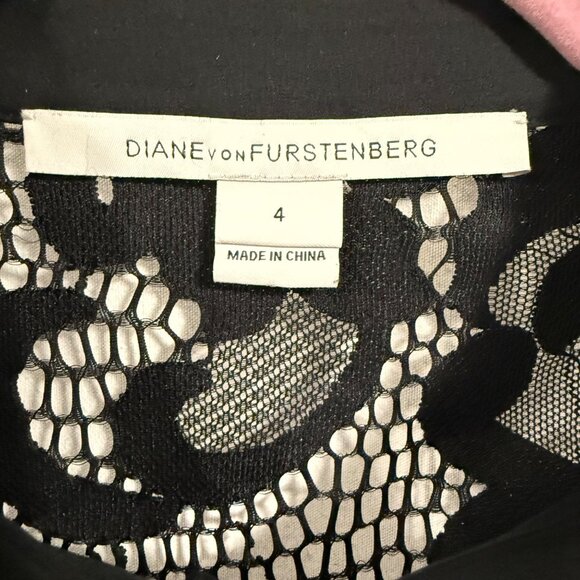 Diane von Furstenberg Lucia Lace Bib Silk Black Blouse Size 4 - Picture 4 of 9